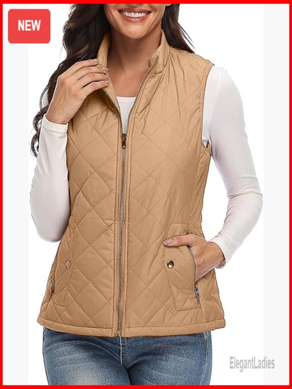 Lightweight Quilted Puffer Vest with 4 Pockets, Sleeveless Outerwear for Fall